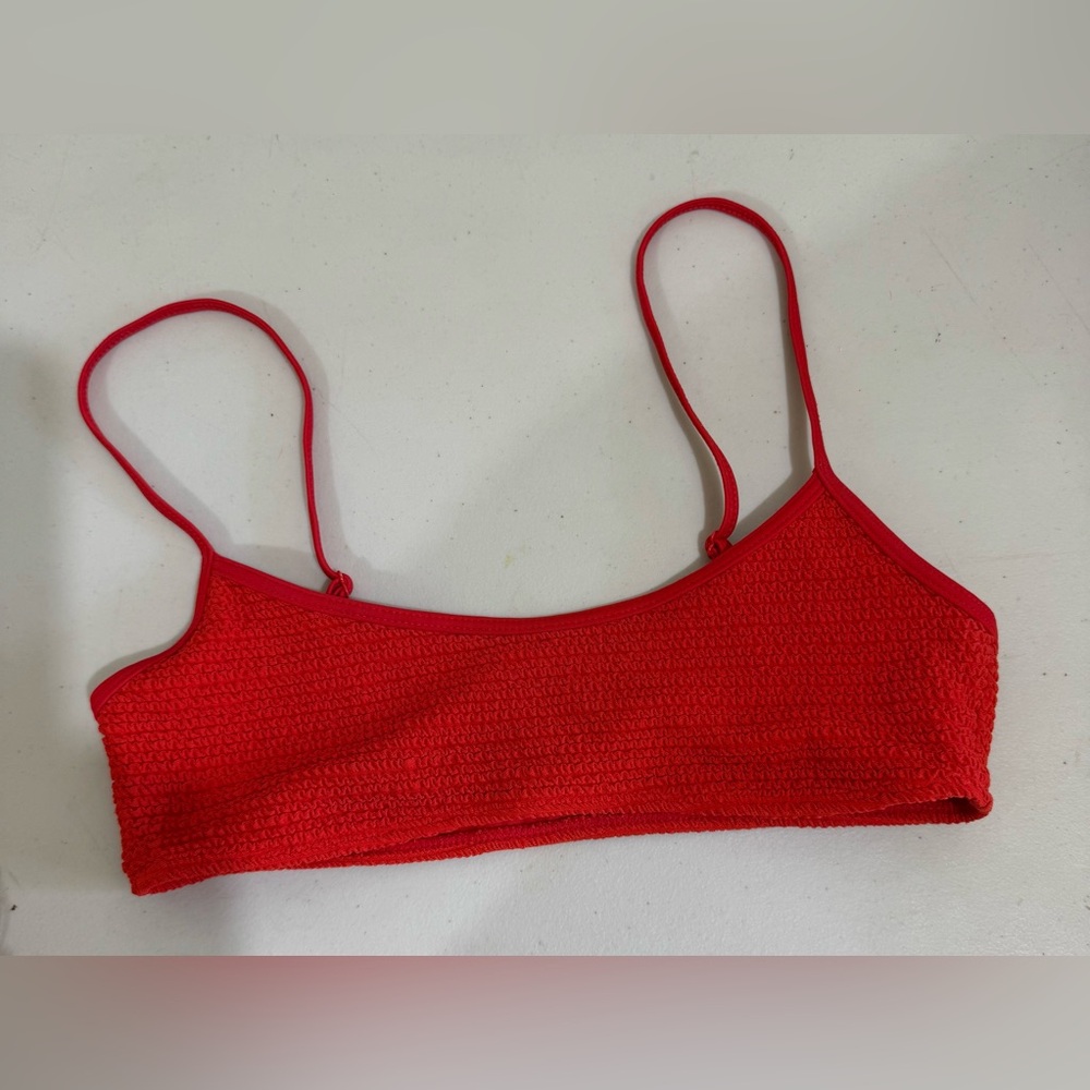 La Hearts Red Textured Bikini Top